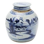 BLUE AND WHITE GINGER JAR AND COVER QING DYNASTY decorated in tones of underglaze blue with a