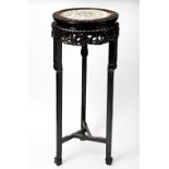 CARVED HARDWOOD AND CANTON INSET STAND QING DYNASTY, 19TH CENTURY the circular top inset with a