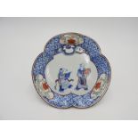 JAPANESE KO KUTANI ENAMELLED THREE_LOBES DISH 17TH/18TH CENTURY pained in underglaze blue and