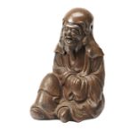 UNUSUAL YIXING FIGURAL CENSER QING DYNASTY modelled seated wearing a long robe, falling in folds