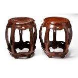 PAIR CHINESE HARDWOOD STOOLS LATE QING / REPUBLIC PERIOD of barrel form 45cm high