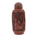 CINNABAR LACQUER AND GILT-METAL SNUFF BOTTLE LATE QING / REPUBLIC PERIOD with a apocryphal