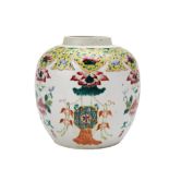 FAMILLE ROSE GINGER JAR LATE QING DYNASTY the ovoid sides painted in coloured enamels 13cm high