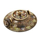 VERY FINE JAPANESE CLOISONNE TEA KETTLE MEIJI PERIOD of compressed ovoid form, the sides finely
