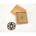 JAPANESE IRON HOLLOW TSUBA EDO PERIOD with fitted box 8cm wide