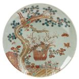 JAPANESE CELEDON GROUND KUTANI CHARGER MEIJI PERIOD  decorated with exotic birds a flowering