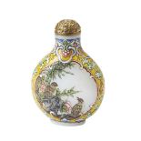 MATCHED PAIR OF FINE 'BIRDS AND FLOWERS' ENAMEL SNUFF BOTLLES  QIANLONG FOUR CHARACTER MARKS AND