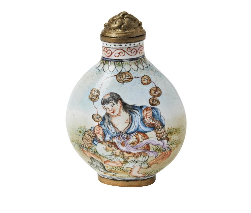 FINE ENAMEL CANTON SNUFF BOTTLE QIANLONG FOUR CHARACTER MARK AND POSSIBLY OF THE PERIOD the ovoid si