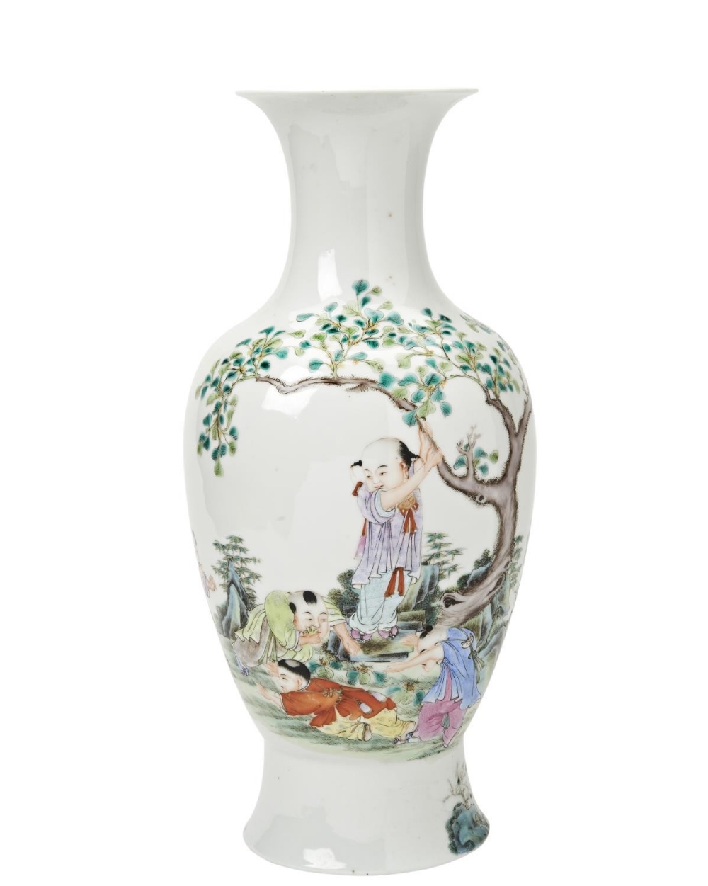 FAMILLE ROSE 'BOYS' VASE  HONGXIAN SEAL MARK AND PROBABLY OF THE PERIOD the baluster sides finely pa