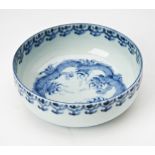 JAPANESE BLUE AND WHITE 'DRAGON' BOWL EDO PERIOD the interior painted with a scaly dragon chasing