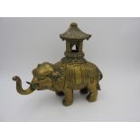 GILT-BRONZE CAPARISONED ELEPHANT CENSER LATE QING DYNASTY the beast shown with head turned