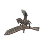 BRONZE BRUSH REST MING OR LATER  modelled as a old man riding a horse across a bridge  8cm high