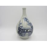 JAPANESE BLUE AND WHITE SAKE BOTTLE 18TH CENTURY the globular body with short neck set on a circular