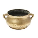 BRONZE CENSER 17TH / 18TH CENTURY the compressed globular body with a pair of ;loop handles 18cm