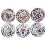 SIX EXPORT IMARI DISHES QIANLONG PERIOD each painted in iron-red and underglaze blue with