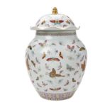 LARGE FAMILLE ROSE 'BUTTERFLY' JAR AND COVER GUANGXU SIX CHARACTER MARK BUT LATER of ovoid form with