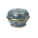 SMALL CLOISONNE ENAMEL 'LOTUS' BOX AND COVER QIANLONG FIVE CHARACTER MARK AND OF THE PERIOD the