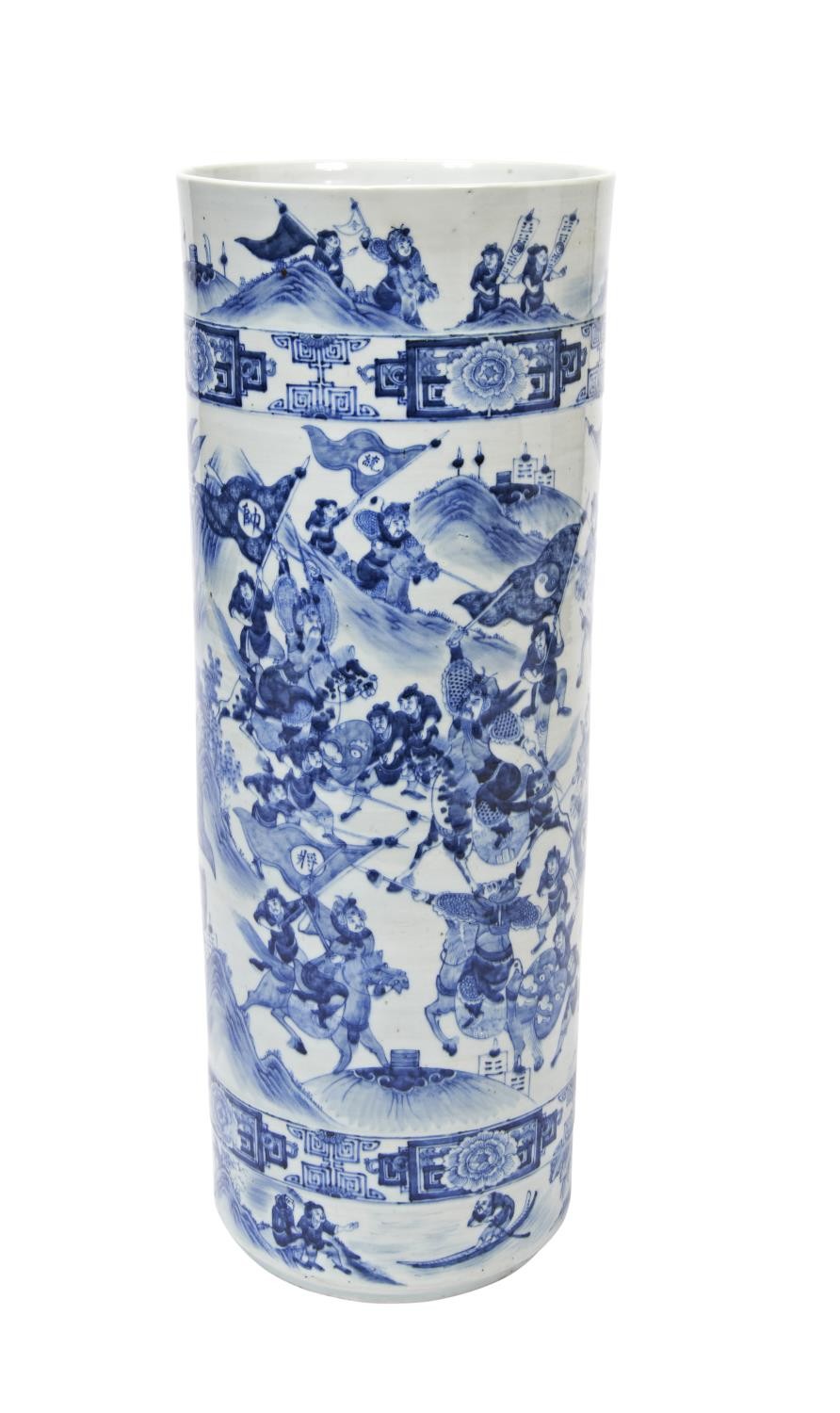 MASSIVE BLUE AND WHITE SLEEVE VASE QING DYNASTY, 19TH CENTURY the sides finely painted in tones of u