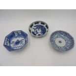 THREE JAPANESE BLUE AND WHITE DISHES EDO / MEIJI PERIOD each painted in tones of underglaze blue