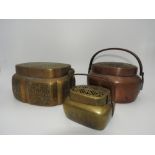 THREE CHINESE HAND WARMERS LATE QING DYNASTY comprising two brass and one copper example largest