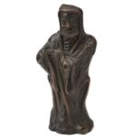 YIXING POTTERY FIGURE OF A LOHAN  QING DYNASTY the figure shown standing a in a worn long robe and