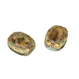 PAIR OF GILT BRONZE, ENAMEL AND AGATE BELT BUCKLES, MING DYNASTY WARRING STATES the oval ornaments