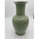 CELADON-GLAZED VASE LATE QING / REPUBLIC PERIOD the baluster sides with incised decoration  38cm