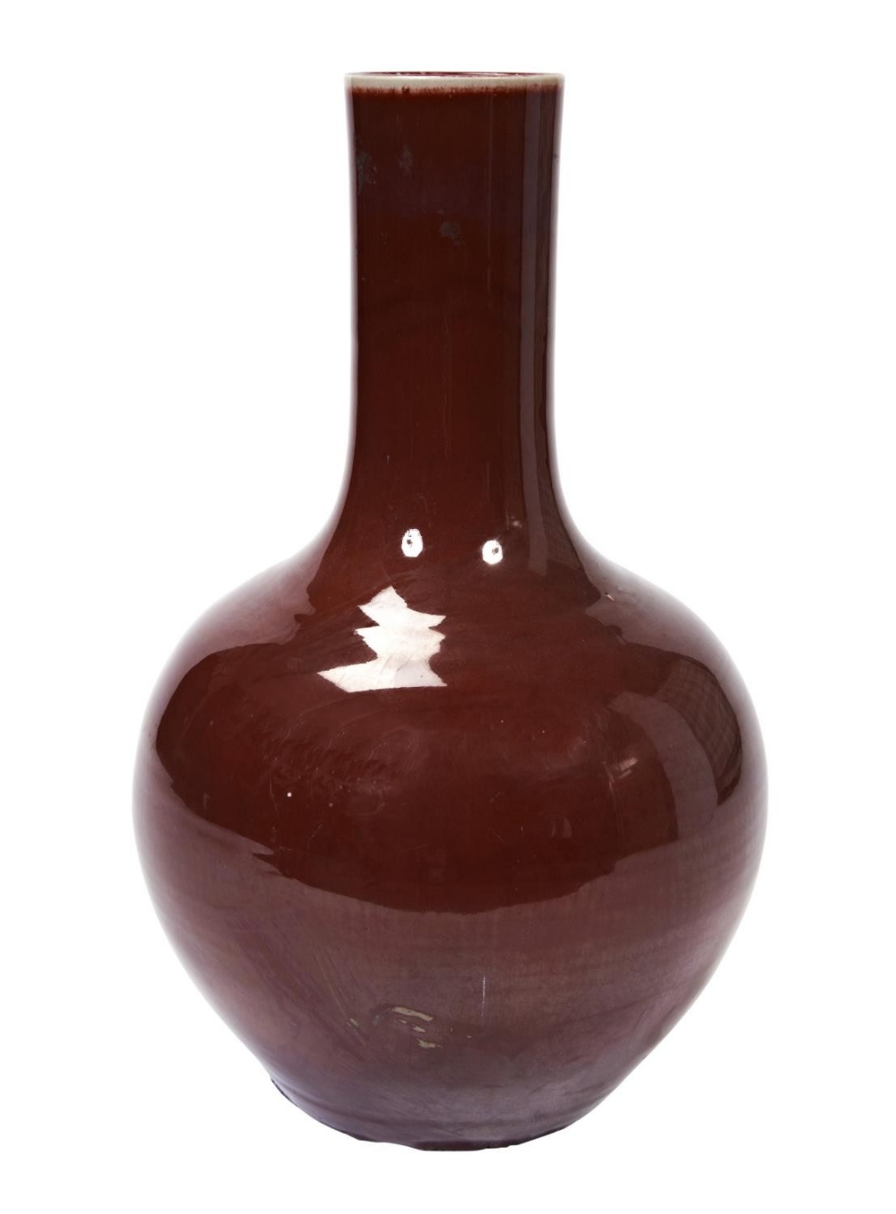 LARGE FLAMBE BOTTLE VASE  QING DYNASTY the thick raspberry red glaze thinning around the rim 59cm hi