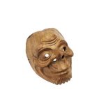 JAPANESE CARVED WOOD NOH MASK, EDO PERIOD, CIRCA 1800 18.5cm high