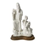 BLANC DE CHINE GROUP  LATE QING / REPUBLIC PERIOD modelled as a scholar and a seated maiden,