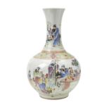 LARGE FAMILLE ROSE BOTTLE VASE GUANGXU SIX CHARCTER AND POSSIBLY OF THE PERIOD the sides painted