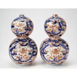 PAIR JAPANESE DOUBLE GOURD IMARI VASES LATE EDO / MEIJI PERIOD the sides painted with phoenix and