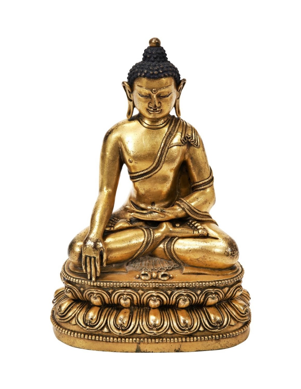 GILT BRONZE FIGURE OF A SEATED&nbsp;SHAKYAMUNI BUDDHA QING OR LATER seated&nbsp;in&nbsp;vajraparyank