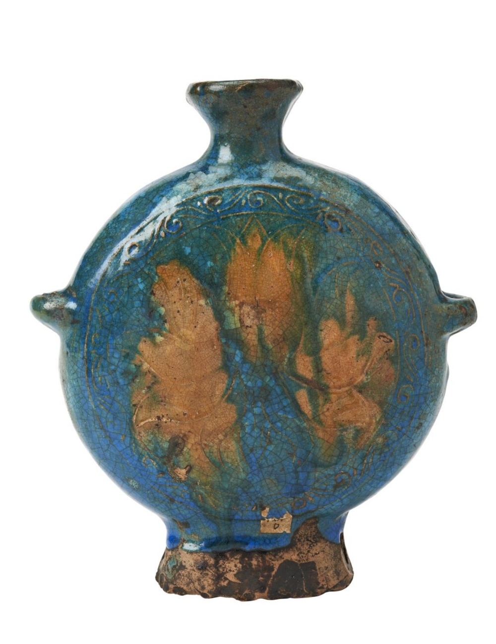 TURQUOISE-GLAZE 'LOTUS' MOONFLASK  MING DYNASTY, 16TH CENTURY the flatted ovoid sides covered in a r - Bild 2 aus 2