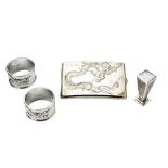 PAIR OF SILVER EXPORT 'DRAGON' NAPKIN RINGS WANG HING, HONG KONG, EARLY 20TH CENTURY together with a