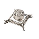 CHINESE SILVER INKWELL, BY LUEN WO SHANGHAI, LATE 19TH / EARLY 20TH CENTURY of square form decorated