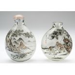 TWO REVERSE GLASS SNUFF BOTTLES 20TH CENTURY each finely painted in reverse, one with boys