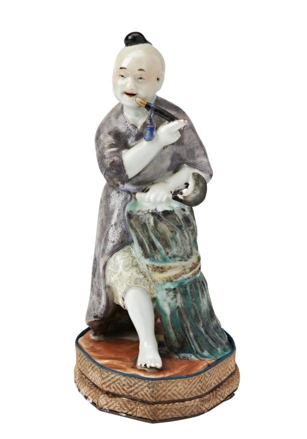 TWO FAMILLE VERTE FIGURES&nbsp; QING DYNASTY one as a old man holding a gourd, the other a farmer sm - Bild 2 aus 2