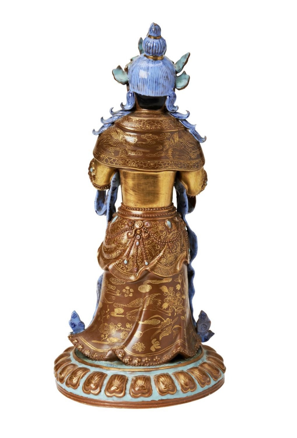 RARE IMITATION BRONZE AND ROBINS EGG-GLAZED AND GILT STANDING BODHISATTVA QING DYNASTY, 18TH / 19TH  - Bild 2 aus 2