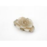 SILVER MOUNTED CARVED JADE FLOWER BROOCH LATE QING DYNASTY 4.5cm wide