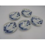 FIVE JAPANESE ARITA WARE BLUE AND WHITE CHARGERS EDO / MEIJI PERIOD All five decorated in underglaze