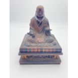 FINE JAPANESE LACQUER WOOD FIGURE OF A SEATED MONK LATE EDO / EALRY MEIJI shown wearing a long