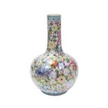 LARGE MILLEFLEUR BOTTLE VASE GUANGXU PERIOD the sides painted with a profusion of brightly