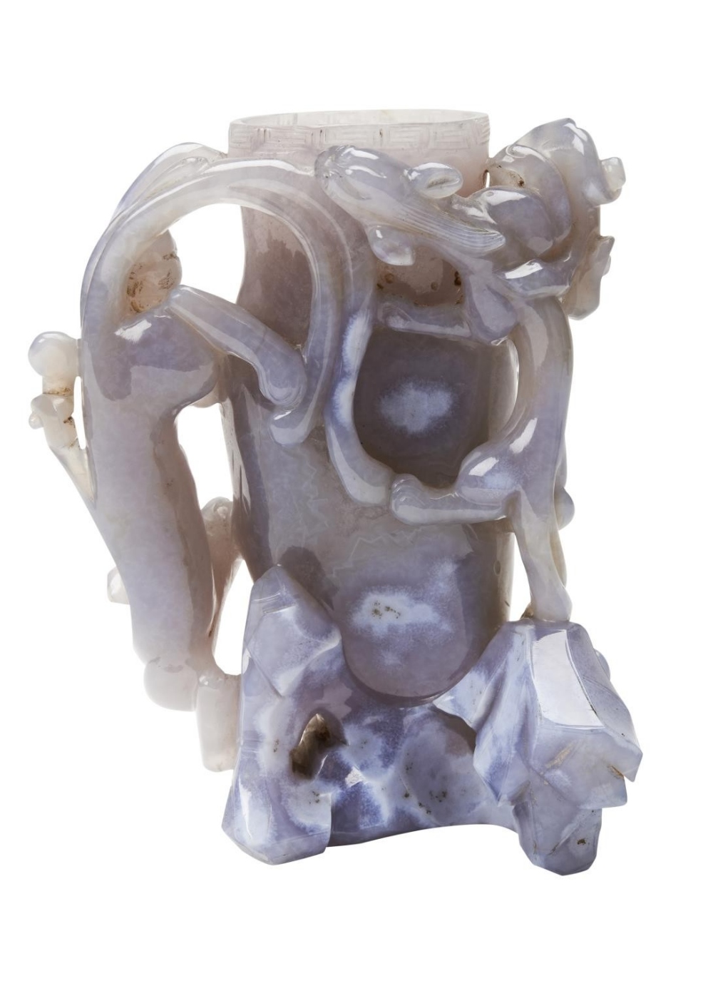 CARVED AGATE 'CHILONG' VASE ROSE QUARTZ HORSE QING DYNASTY,  18TH / 19TH CENTURY the baluster sides 