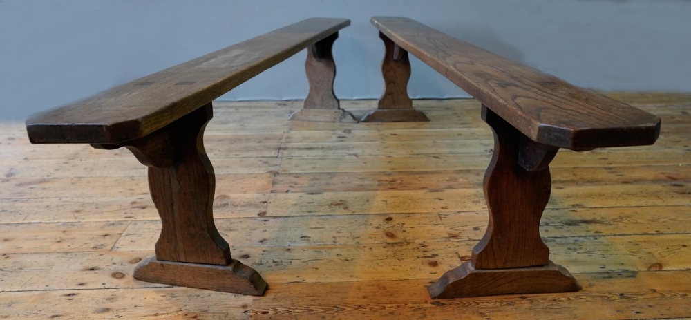PAIR OF FRENCH 19th CENTURY OAK FARMHOUSE BENCHES, 200cm long, 21cm wide, 43cm high)  - Image 2 of 2