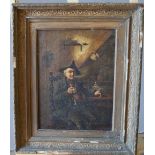 CONTINENTAL SCHOOL (19TH CENTURY) GENTLEMAN SMOKING A PIPE oil on canvas, framed 40cm high, 31cm