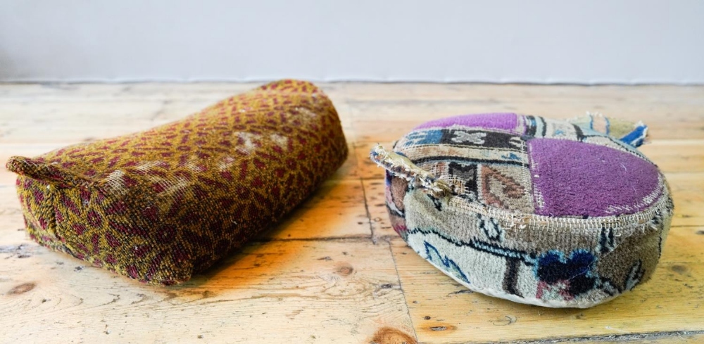 TWO CARPET FOOTSTOOLS EARLY 20TH CENTURY 37cm &amp; 49cm wide  - Image 2 of 2