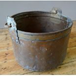 19th CENTURY RIVETED COPPER BUCKET WITH IRON RING HANDLE (52cm diameter, 30cm deep)