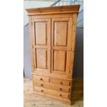 PINE PANELLED 2-DOOR WARDROBE WITH DRAWERS (207cm high, 98cm wide, 56cm deep)