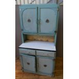 ENAMEL TOP VINTAGE UTILITY KITCHEN DRESSER, (88cm wide, 173cm tall, 45cm deep)